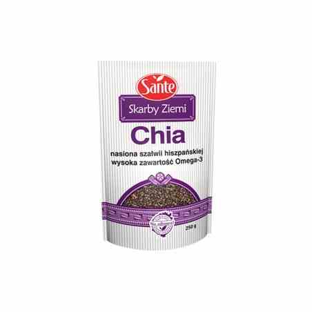 Chia-Samen von Sante, 250g Packung, nährstoffreiche Samen für gesunde Ernährung, auf weißem Hintergrund gezeigt