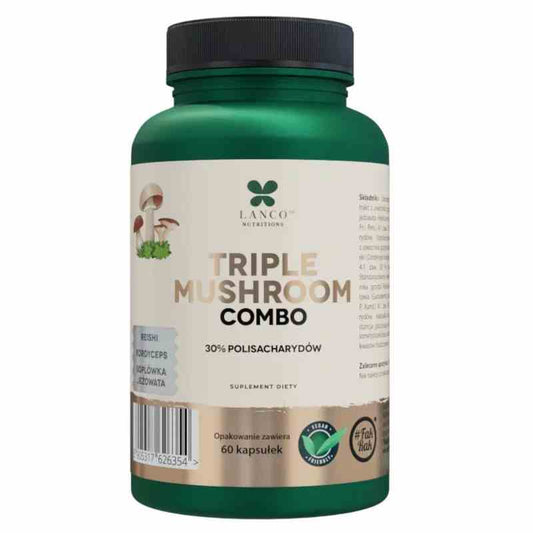 Dreifach-Pilz-Kombination mit Löwenmähne, Reishi und Cordyceps in 60 Kapseln von Lanco Nutritions, natürliche Ergänzung