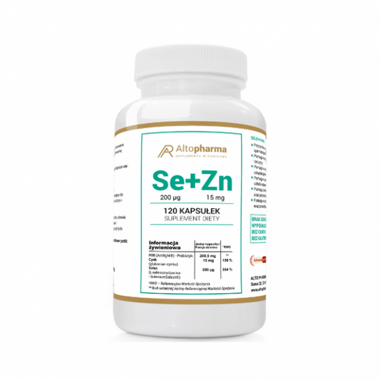 Altopharma Selen 200 µg und Zink 15 mg mit Prebiotika, 120 vegane Kapseln, zeigt die Verpackung und Kapseln.