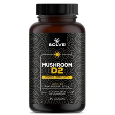 Vitamin D2 Kapseln mit Shiitake-Pilzen von SolveLabs, 2000IU, für gesunde Knochen und Immunsystem, in 60 Kapseln