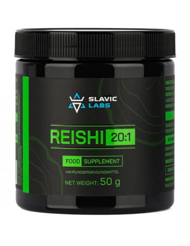 Gelb Reishi Laccase Gel aus dem Slavic Labs Reishi-Produkt, 50 g, mit 20:1 Extrakt, sichtbarer Inhalt in der Verpackung