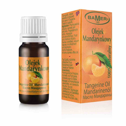 Ätherisches Mandarinenöl von BAMER, 7 ml, natürliche Zitrus-Duft, Flasche mit orangefarbiger Flüssigkeit, ideal für Aromatherapie