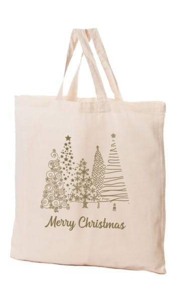 Baumwolltasche mit Winter-Weihnachtsbaum-Design von FRASPO, nachhaltige Einkaufstasche mit festlichem Muster, langlebige Baumwollqualität