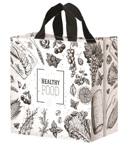 Weißer FRASPO Z Pp Serie Picknick-Gemüsebeutel, 24 L, aus Kunststoff, für frisches Gemüse und Snacks, liegend auf einer Oberfläche