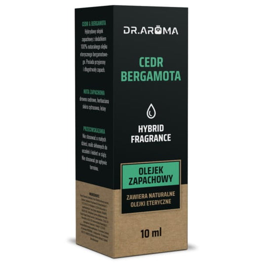 Fläschchen mit 10 ml DR.AROMA CEDR BERGAMOTA Öl, ätherisches Zedernholz- und Bergamotte-Öl in einer dunklen Flasche