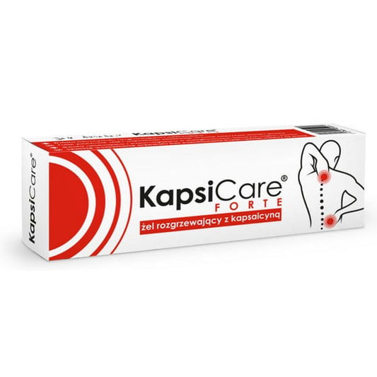 Wärmendes Kapsicare Forte Gel mit Capsaicin von TRADIX GROUP, Nahaufnahme der Gel-Tube mit rotem Inhalt.