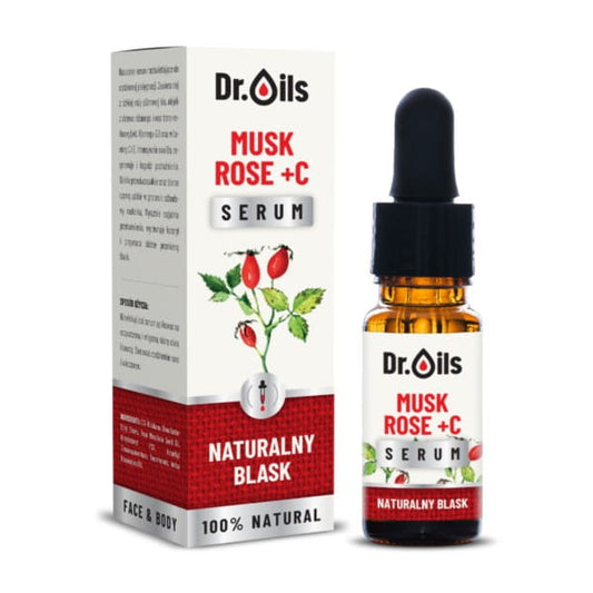Dr. Oils Serum Moschus Rose + C in 30 ml Flasche, pflegendes Gesichtsserum mit Rose- und Moschus-Duft, für strahlende Haut.