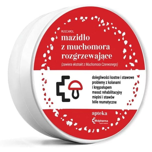 Wärmende Fliegenpilzsalbe von Molpharma in 100 ml Tube, natürliche Heilcreme gegen Muskelschmerzen, hergestellt von Dystrybutor Biogo.pl