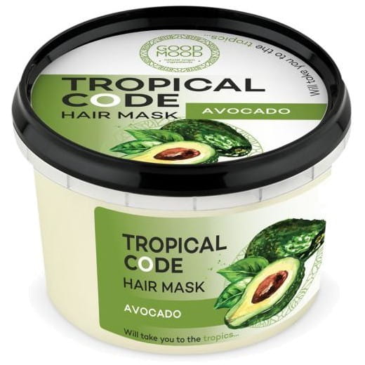 Gute Laune Avocado-Haarmaske in 250 ml Dose, natürliche Haarpflege von Dystrybutor Biogo.pl, zeigt die verjüngende Maske.
