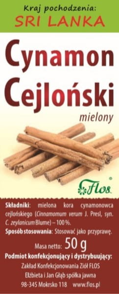 Gemahlener Zimt aus der Flos Ceylon Zimt-Produktlinie, 50g, in einer transparenten Verpackung sichtbar