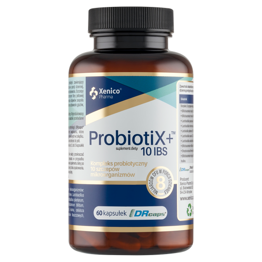 ProbiotiX+ 10 IBS XenicoPharma: 60 Kapseln, probiotisches Nahrungsergänzungsmittel gegen Verdauungsprobleme, weiße Kapseln.