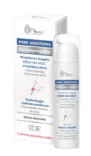 Nachtcreme von AVA LABORATORIUM mit porenverfeinernder Wirkung, cremige Textur, für glattere Haut und reduzierte Poren.