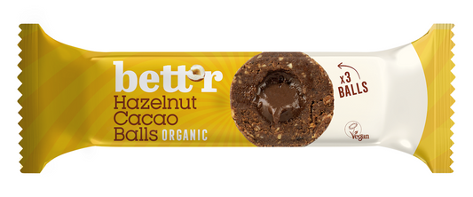 Glutenfreie Nahrungs- und Kostenbällchen von BETT'R, BIO, 3 x 15 g, cremige Snacks in einer Packung.