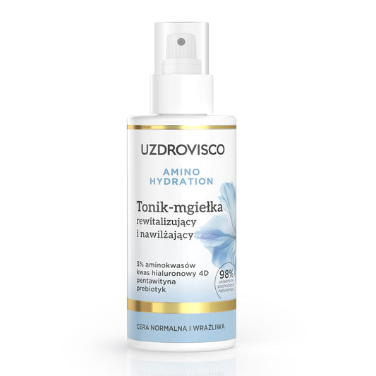 Feuchtigkeitsspendendes Gesichtswasser von UZDROVISCO, 150 ml, mit revitalisierenden Inhaltsstoffen, in Sprayform für die Hautpflege.