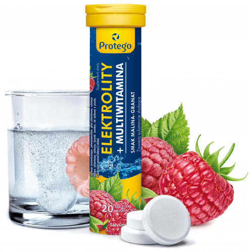 Protego Elektrolity+ Multivitamin Himbeer-Granat Brausetabletten, 20 Stück, in einer Packung