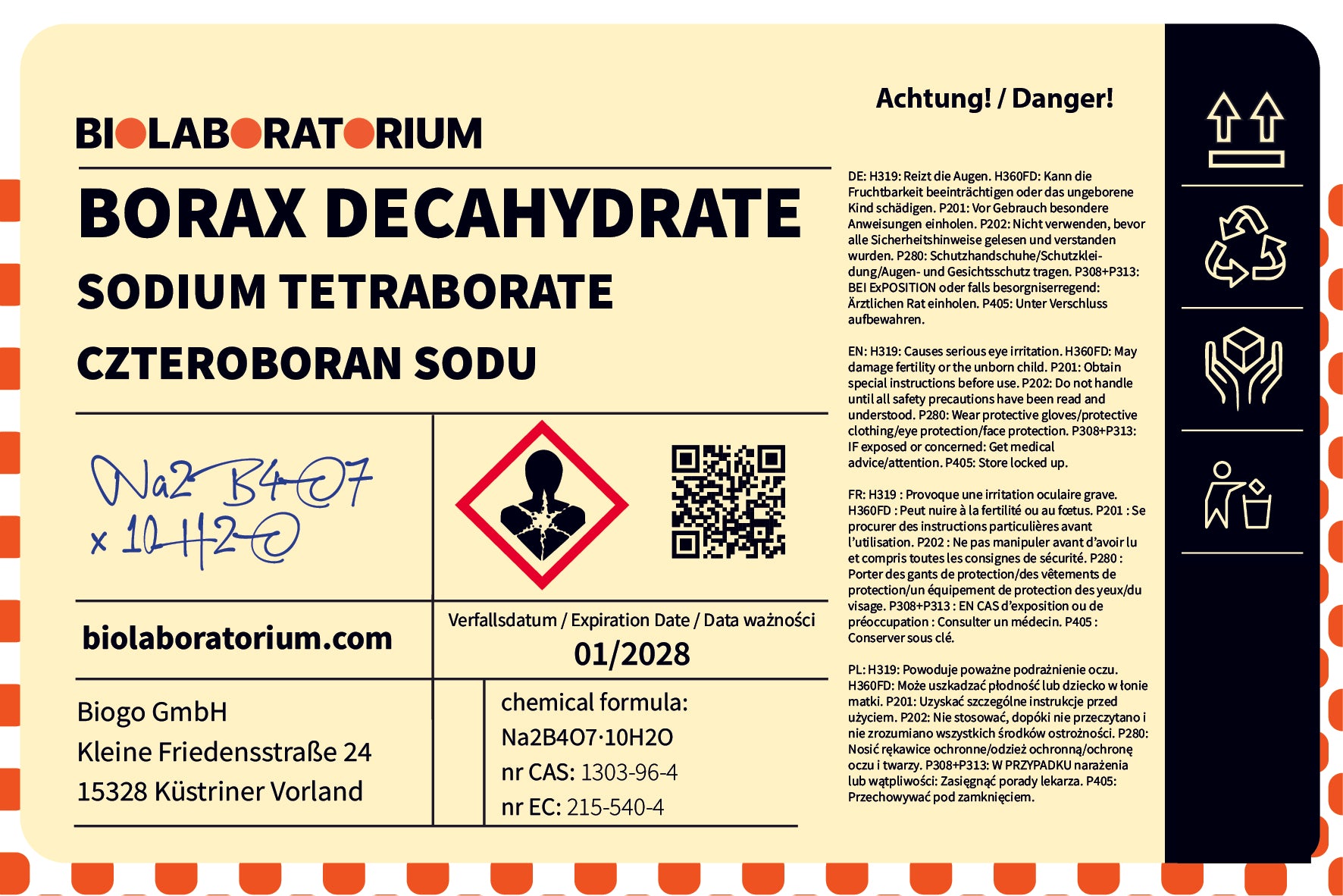 Booraks Borax Natriumtetraboraatti Dekahydraatti 1000g BioLaboratorium Toissijaiskuva
