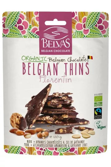 Zartbitterschokoladenstücke mit karamellisierten Mandeln, glutenfrei, fair gehandelt BIO 120 g - BELVAS - Biogo.de