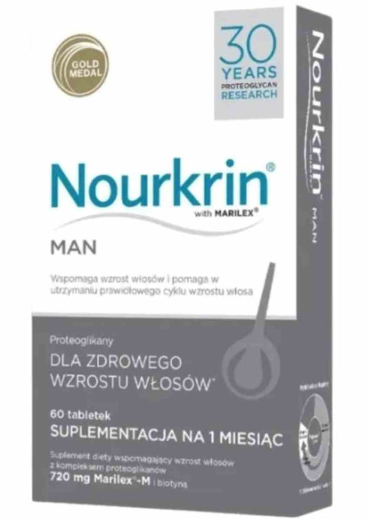 Nourkrin Man Proteoglykane Tabletten von Biogo.de, Verpackung mit 60 Kapseln, für gesundes Haarwachstum bei Männern
