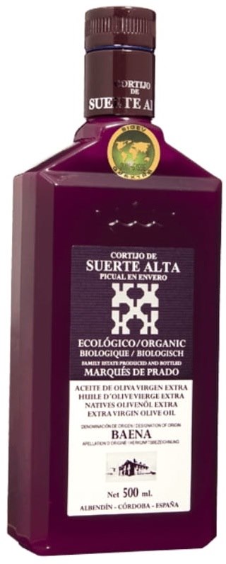 Bio natives Olivenöl Extra Picual von Cortijo de Suerte Alta in 500ml Flasche, kaltgepresst, goldgelbe Farbe, frischer Olivenduft
