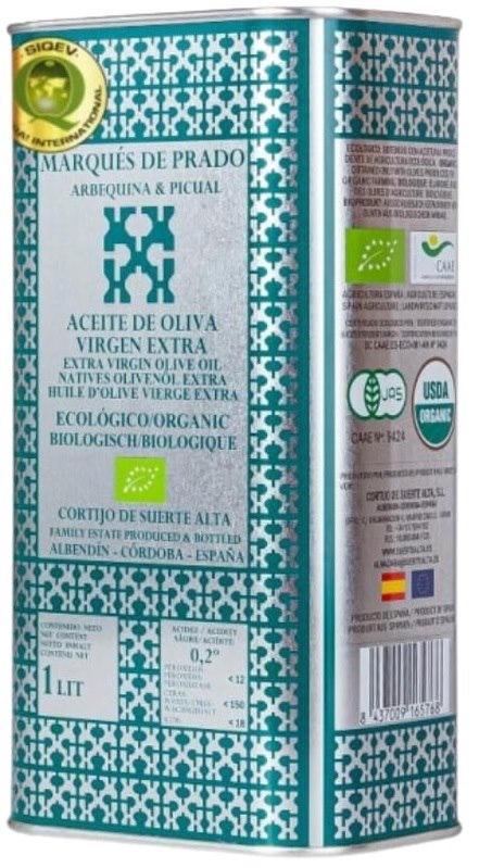 Bio natives Olivenöl extra Dose 1l von Cortijo de Suerte Alta in einer Flasche, hochwertiges Bio-Olivenöl.