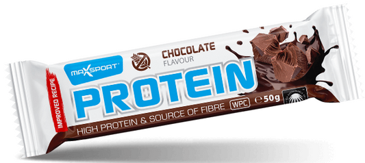 PROTEINRIEGEL MIT SCHOKOGESCHMACK UND KAKAOGLASUR, GLUTENFREI, 50 g – MAXSPORT MHD: 10-2026