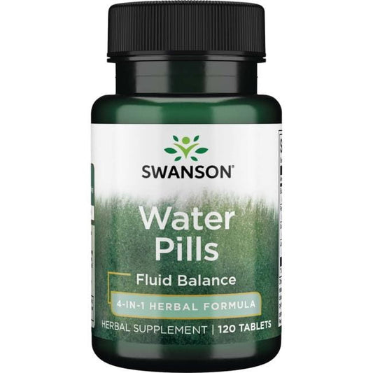 Wasserpillen in einer Packung mit 120 Tabletten von Swanson, geeignet zur Unterstützung der Flüssigkeitsbalance.