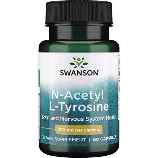 N-Acetyl L-Tyrosin Kapseln, 350 mg, von Swanson, für mentale Klarheit und Fokus, auf weißem Hintergrund.