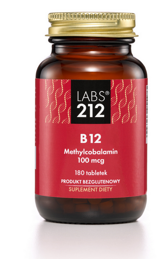 Methylcobalamin B12 Tabletten von Labs212, 100 mcg, 180 Stück, close-up der Blisterpackung.
