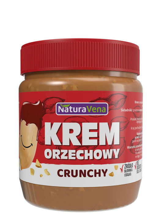 NaturaVena Crunchy Nut Cream 100 % ohne Soja und Zucker, 340 g, cremige Nusscreme mit knusprigen Nussstücken in Glasflasche