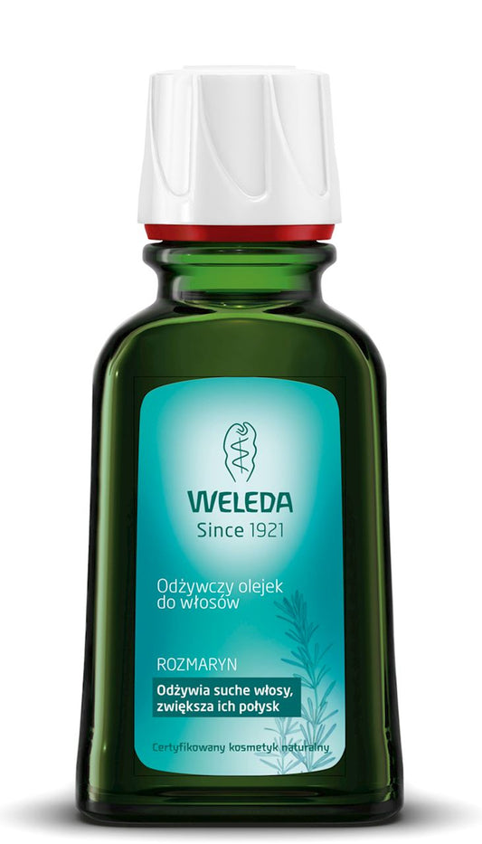 Nährendes Haaröl von WELEDA in 50 ml Flasche, mit pflegenden Inhaltsstoffen für gesundes, glänzendes Haar.