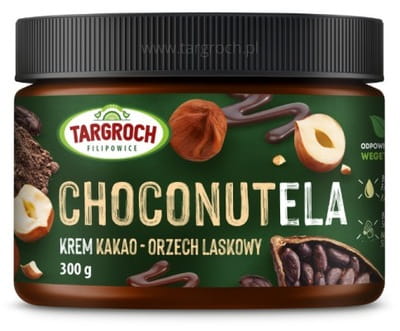 Choconutela Creme mit Haselnüssen und Kakao im PET-Glas, 300 g, von TAR-GROCH-FIL, cremige Nuss-Kakao-Aufstrich.