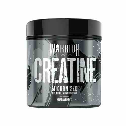 Kreatin Pulver von Warrior in 300 g Dose, weißes Pulver in einer Dose, geeignet für Muskelaufbau und Sporttraining.