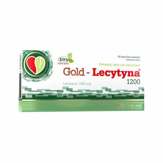 Olimp Gold Lecithin 1200 mg in 60 Kapseln, Nahaufnahme der Gelatinekapseln auf weißem Hintergrund