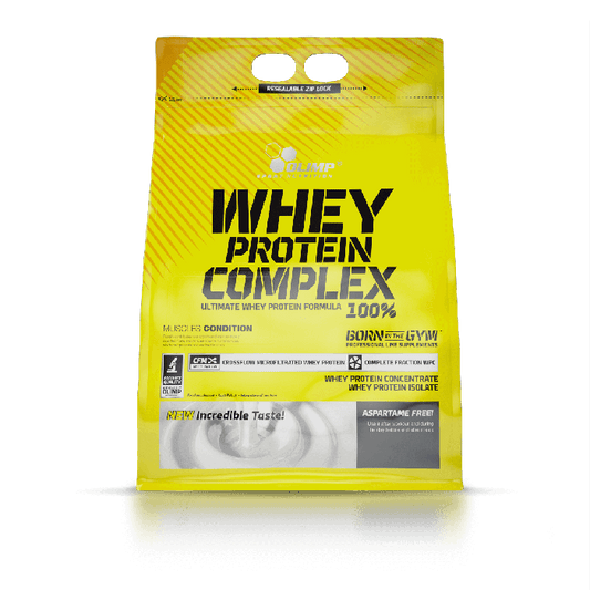 Olimp Molkenprotein-Komplex in 2,27 kg mit Erdnussbutter-Geschmack, Proteinpulver in Beutel, Nahaufnahme der Verpackung
