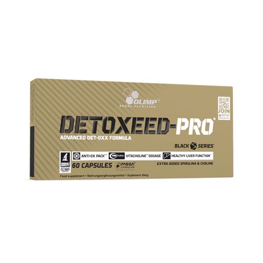 Olimp Detoxeed-Pro 60 Kapseln, Nahrungsergänzungsmittel mit Kapseln in einer offenen Packung, Nahaufnahme der Produktverpackung