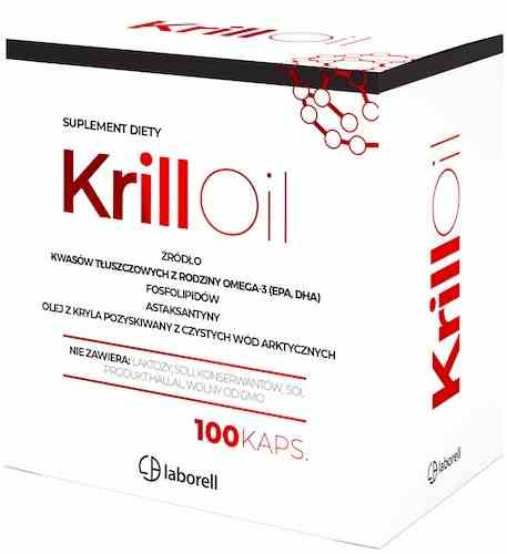 Laborell Krill-Öl Kapseln in einer offenen Packung, zeigt die roten Kapseln und die Verpackung auf weißem Hintergrund.