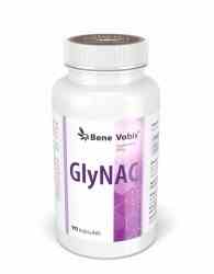 Bene Vobis GlyNAC N-Acetyl-L-Cystein und Glycin 90 Kapseln, Nahrungsergänzungsmittel in weißen Kapseln auf weißem Hintergrund