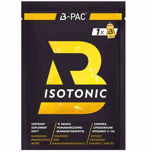 Aronpharma B-PAC ® isotonisches Pulver mit Orangen- und Mandarinen-Geschmack, 35 g, in einer offenen Packung