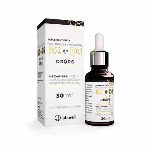 Laborell Vitamin D3 + K2 Forte Tropfen Flasche mit Tropfflasche und Etikett, 30 ml, Vitaminkombination für Knochen und Immunsystem