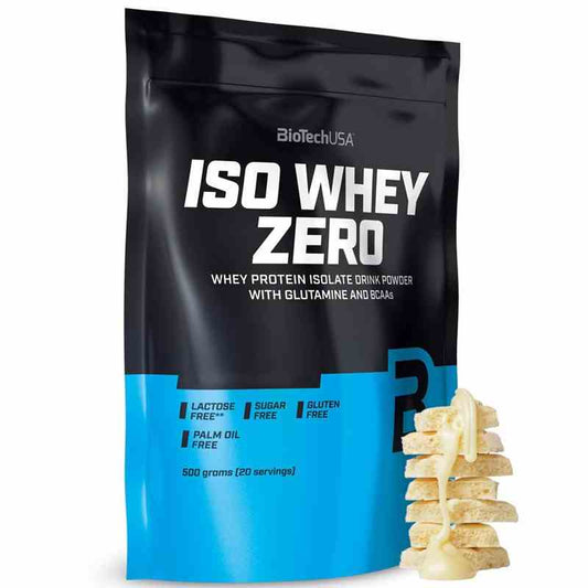 BioTech USA Iso-Molke laktosefrei, weiße Schokolade, Proteinpulver in 500g Verpackung, cremige Textur, ideal für Fitness und Muskelaufbau