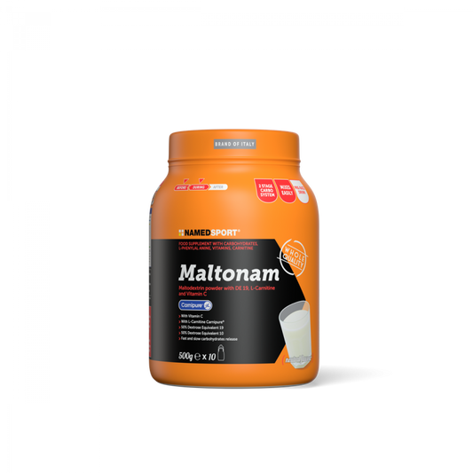 Namedsport Maltonam 500g Nahrungsergänzungsmittel mit natürlicher Inhaltsstoffmischung, Dose mit Pulver in weißem Beutel
