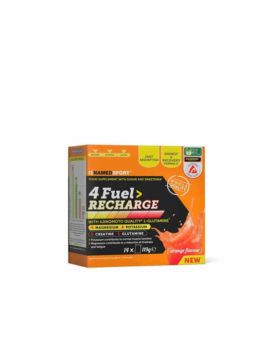 Namedsport 4Fuel Recharge Energieriegel mit 14 Portionsbeuteln, sportliche Nahrungsergänzung für Ausdauer und Energie.