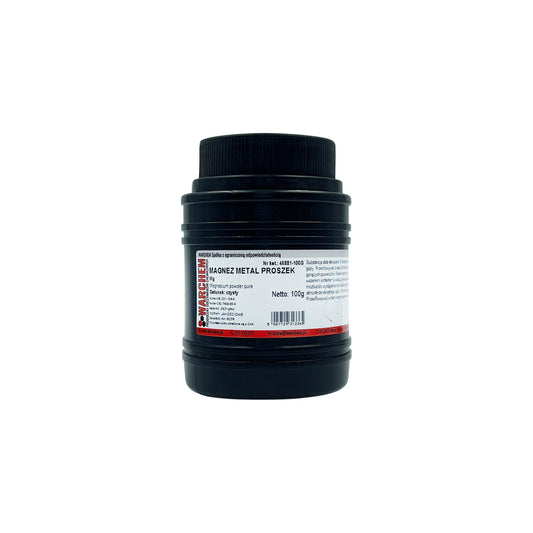 Reines Magnesiummetallpulver in 100g Verpackung von WARCHEM, fein gemahlen und naturbelassen.