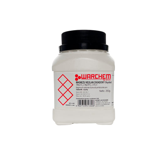 Alkalisches Magnesiumcarbonat in 250g Packung, weißes Pulver, hergestellt von Biogo.de, zeigt die Textur des Produkts.