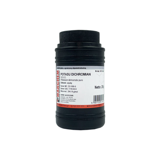 Reines Kaliumdichromat in 250g Verpackung, chemische Substanz von Warchem, chemisches Pulver in transparentem Behälter