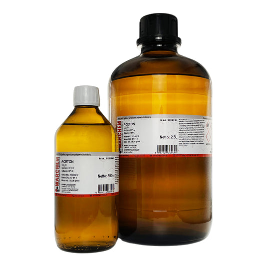 Hochreines Aceton für HPLC, 500ml Flasche, WARCHEM, klare Flüssigkeit in einem Laborfläschchen