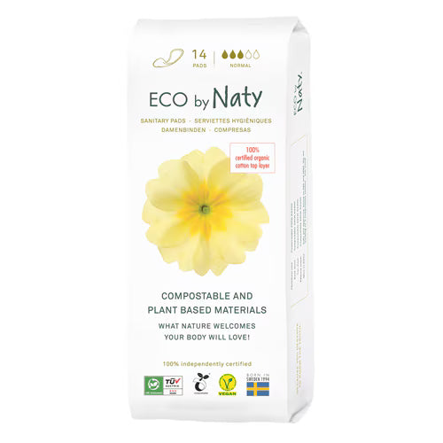 Serviettes hygiéniques écologiques, compostables, Normal, 14 pièces ECO BY NATY Hover Image