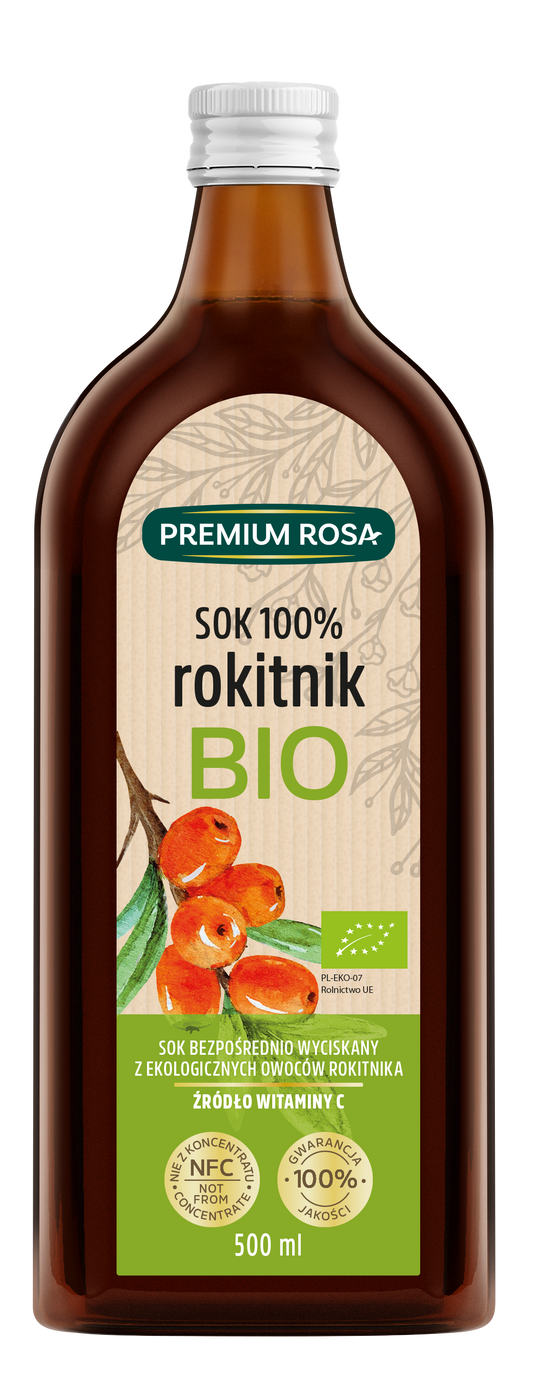 Sanddornsaft 100% BIO zuckerfrei 500 ml PREMIUM ROSA - Biogo.de