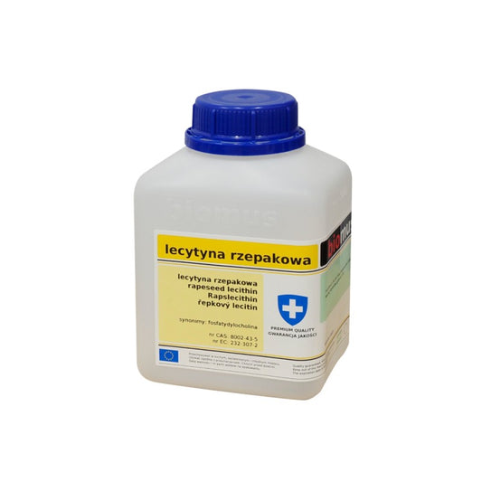 Biomus Rapslecithin 250g in einer transparenten Packung, ideal für Nahrungsergänzung und gesunde Ernährung