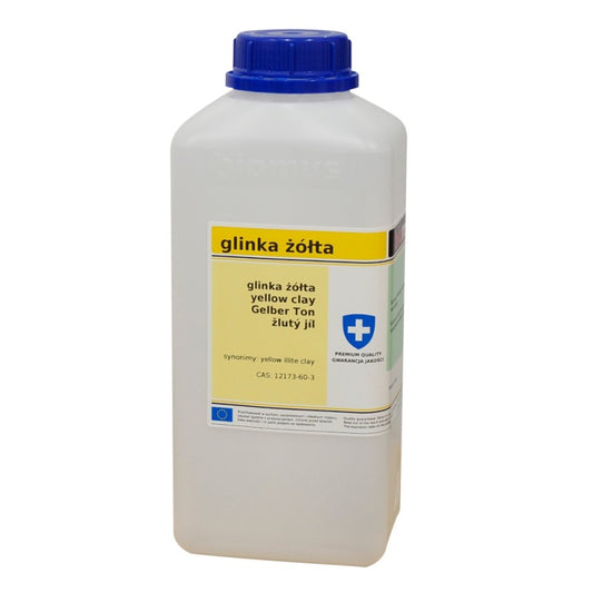 Gelbe Tonerde von BIOMUS in 500g Packung, feine Pulverform für Hautpflege und Schönheitsanwendungen.
